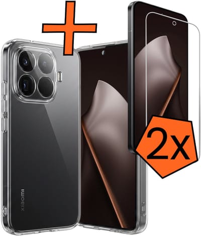 Hoes - Met 2x Screenprotector - Geschikt voor Xiaomi 15T Pro - Sterk & Shockproof - Back Cover - Siliconen Case - Telefoon Hoes - Transparant