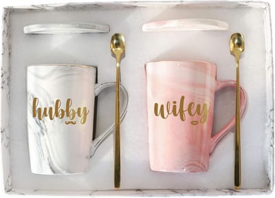 Set Keramische Koffiemokken voor Paar – Wifey Hubby – Magnetronbestendig