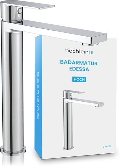 Bächlein badkamerkraan Edessa in modern design, extra hoge eengreepsmengkraan voor opzetwastafel met bevestigingsset, badkamerkraan in chroom