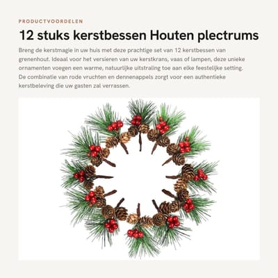 Dailygoods - 12 stuks kerstbessen - Houten plectrums - Perfect voor kerstdecoratie - Natuurlijk en duurzaam - DIY kerstversiering - Geschikt voor home...