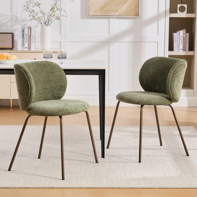 Stoel - 2 Stuks - Chenille Eetkamerstoel Met Gebogen Rugleuning en Zachte Bekleding - Modern Comfort - Metaal - Groen