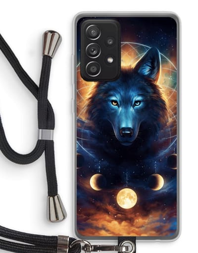 Case Company® - Hoesje met koord geschikt voor Samsung Galaxy A52s 5G hoesje met Koord - Wolf Dreamcatcher - Telefoonhoesje met Zwart Koord - Bescherming aan alle Kanten en Over de Schermrand