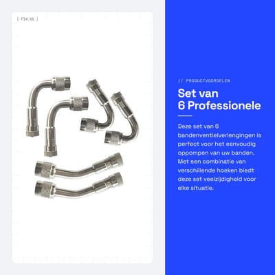 Dailygoods- Ventielverlenging Professioneel - 6 Stuks - Koper Vernikkeld - Schrader Adapter - 45/90/135 Graden - Inclusief Opbergdoos - Bandadapter