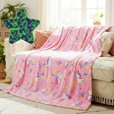 Cuddly Unicorn Dekentje voor Kinderen, 130 x 150 cm, Flanel Fleece, Lichtgevende Zachte Microvezel, Ideaal voor Meisjes, Knuffelbare Fluffy Deken