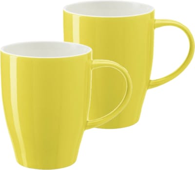 Bellatio Design Koffie mokken/bekers Paris - 2x - porselein - met oor - geel - 350 ml