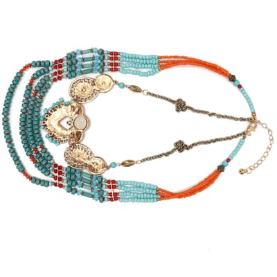 Collier Bohème Vintage Fait Main Perlé Multicouche Couleur Accessoires Vêtements Bijoux Femmes beige