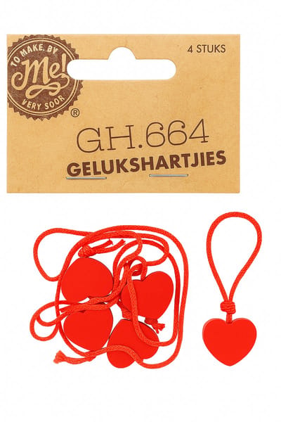To make by me Gelukshartjes Hout - 4 stuks rood met touwtje - 2cm