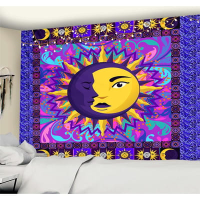 Zon Maan Wandtapijt Muurhanger Bohemien Hippie Mandala Hekserij Matras Woonkamer Huis Kunst Decoratie 95x70CM