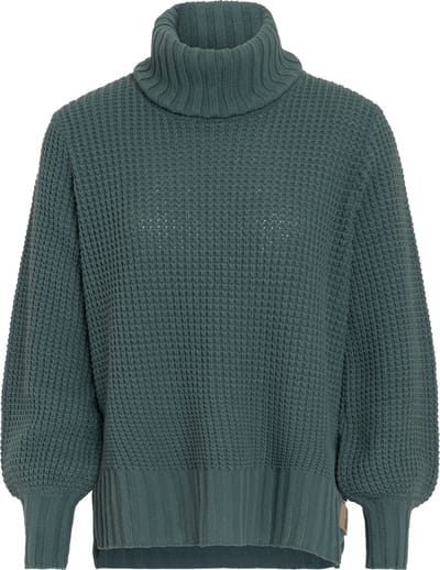 Knit Factory Robin Gebreide Dames Coltrui - Gebreide dames trui - Wintertrui - Damestrui - Wollen trui - Lange ballon mouw - Turtleneck - Laurel - Groen - 36/38