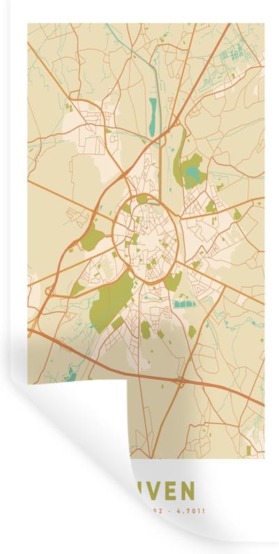 Muurstickers - Sticker Folie - Kaart - België - Vintage - Plattegrond - Stadskaart - Leuven - 40x80 cm - Plakfolie - Muurstickers Kinderkamer - Zelfklevend Behang - Zelfklevend behangpapier - Stickerfolie