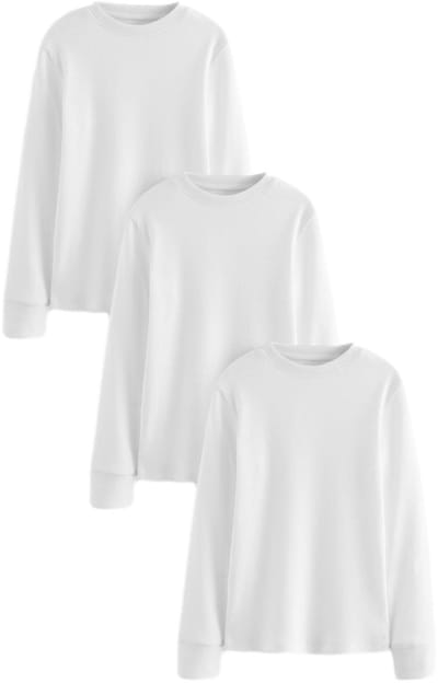 Next - Jongens - Set van 3 T-shirts met lange mouwen van 100% katoen - Wit