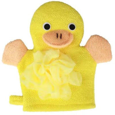 Schattige Dierlijke Badhandschoenen Kinderen Sponges voor het Baden Luffa Handschoenen Douche Kinderen Lichaams Scrub Handpop Bad Was Handoek geel