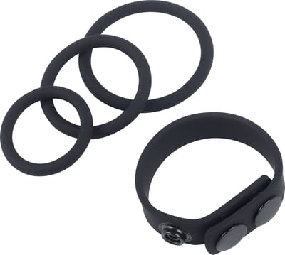 Banoch | Classic trio Cockring + verstelbare zwarte penisring | Siliconen