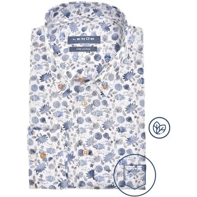 Ledûb Overhemd Fantasy Leaves Pattern Button-Down Pure Cotton Wit-Blauw / male