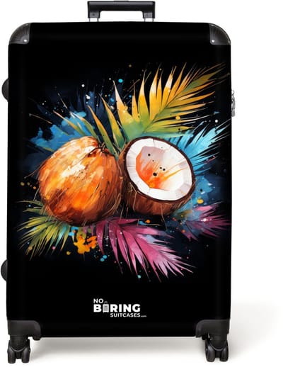 NoBoringSuitcases.com® - Koffer groot - Reiskoffer lichtgewicht - Street art van kokosnoten en kleurrijke bladeren - Rolkoffer met 4 wielen - Grote trolley XL - 98 liter bagage