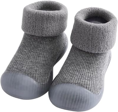 Warme babysokken en -schoenen - Antislip babyslofjes - Onmisbaar voor peuters - Zachte zool; rekbare gebreide kindersokken - Warme gebreide babysokken - Antislip rubberen sokken - Binnen-/buitenwarmte - Maat 18/19 (binnennaadlengte 11,5 cm)
