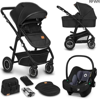 Kinderwagen 3-in-1 - Reiswieg Buggy - Veilig Vervoer Baby - Volledige Veringsset - Tot 22 kg - Zwart