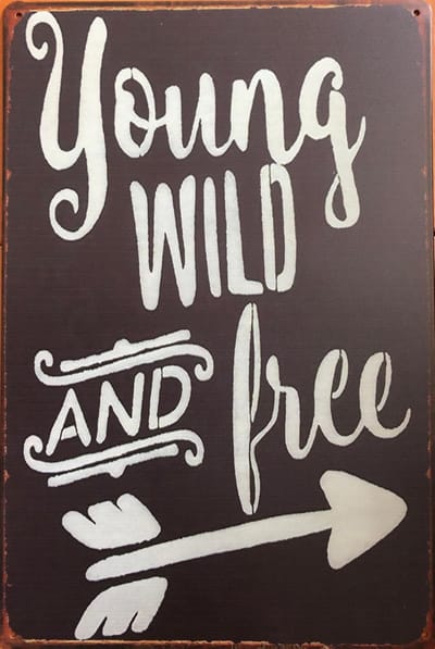Jong Wild en Vrij - Jeugd - Puber - Young Wild And Free - Metalen  Vintage Retro Krijt - Muurplaat - Decoratie - TH Commerce 8799