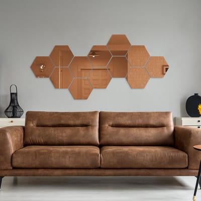 12 roségouden zeshoekige spiegelstickers - Zelfklevende stickers met spiegeleffect