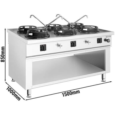 GGM Gastro Gas Wok-Herd Insel - 90 kW - 6 Brenner - inkl. 4 Wasserhähnen