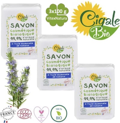 Cigale Bio | 3x100g organische rozemarijn essentiële olie zeep | Zonder conserveermiddel Zonder kleur