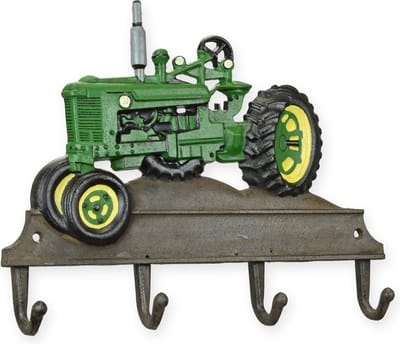 Tractor Kapstok van Gietijzer – Robuuste Groene Tractor Wandhaak met 4 Haken – Vintage Boerderij Decoratie en Stevige Muurhaak