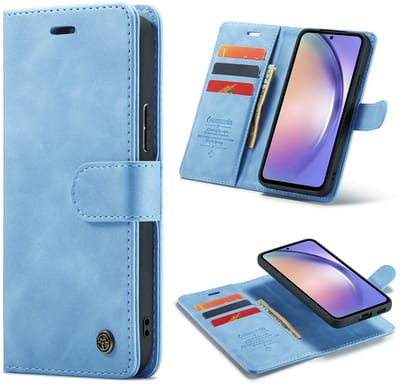 Casemania Hoesje Geschikt voor Samsung Galaxy S22 - Sky Blue - 2 in 1 Magnetische Book Case met Uitneembare Backcover - Book Case Hoes - Wallet Case - Portemonnee Hoes met Pasjeshouder