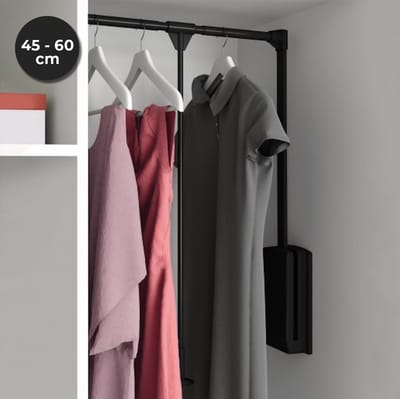 Eleganca Kledinglift - 45-60 cm - Kledingstang Verstelbaar - Kledingroede - Garderobestang - Garderobelift - 12 kg Draagvermogen - Zwart