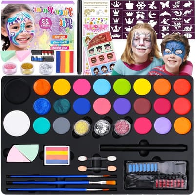 JGS Premium - Face Paint Set voor Kinderen 23 Kleuren Body Paint met Tattoo Sjablonen - Halloween Make-Up Carnival - Kerstmis