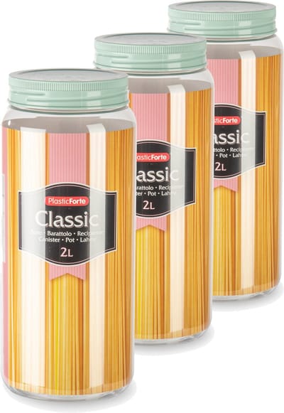 Plasticforte keuken voedsel voorraadpot - Set van 4x stuks - weckpot - mintgroen - 2 liter - kunststof - met deksel - 11 x 25 cm