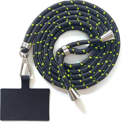 Universele verstelbare telefoonkoord -  zwart / neon groen - 150 cm