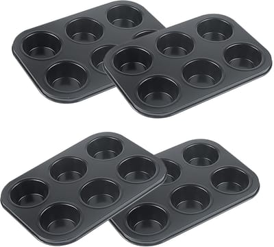 Allecto - Muffin Tray - Non Stick Bakvorm - 4 Stuks - Zwart - Voor Cupcakes en Brownies - Ideaal voor Feestjes en Verjaardagen