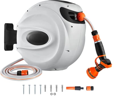 Bruinsma INEX Tuinslang - Tuinslanghaspel - Tuinslanghaspel Automatisch - 180° Draaibaar - Met 9 Sproeistanden En Mondstuk - 25M