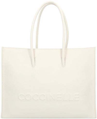 COCCINELLE Leren Handtas Myrtha Maxi Log Handbag Grained Leather Blanco Crème