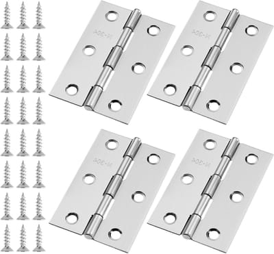 Set van 4 roestvrijstalen deurhengsels, piano scharnieren, 75 x 50 x 1 mm, met 48 schroeven, vouwscharnieren en plugconnector voor stevige deurbevestiging
