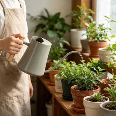 Gieter, 1L Roestvrijstalen Gieter voor Kamerplanten met Lange Uitloop en Houten Handvat, voor Huistuin, Kantoordecoratie (GRAY)