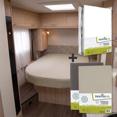 Dexitex 2 x Jersey Hoeslaken ( 1 x Zandkleur & 1x Antraciet) & 1 x molton pakket Queensbed/Eilandbed
