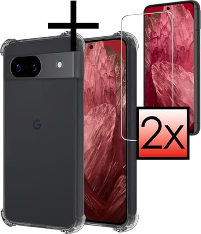 Hoesje - Met Screenprotector - 2 Stuks - Geschikt voor Google Pixel 8a - Sterk & Shockproof - Siliconen Case - Back Cover - Telefoon Hoes - Shock Proof - Transparant