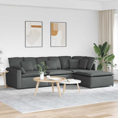 vidaXL - Modulaire - bank - met - voetenbank - en - kussens - stof - donkergrijs