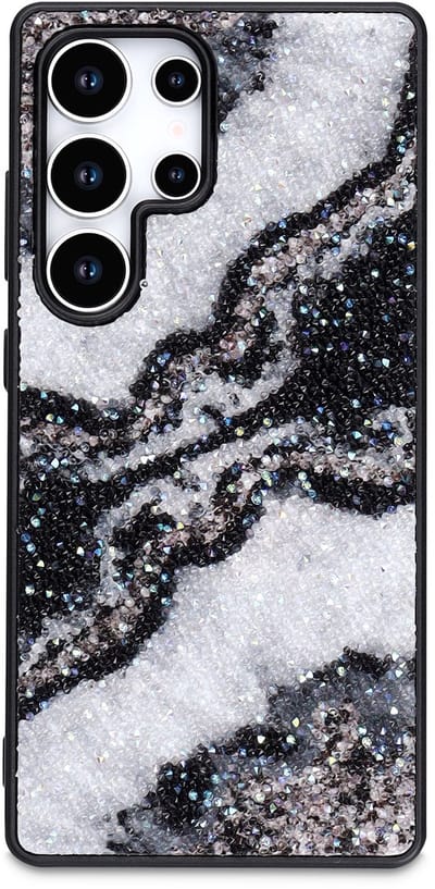 Hoesje Geschikt voor Samsung Galaxy S25 Ultra - Zwart - Casemania Diamant Marmer Glitter Back Cover