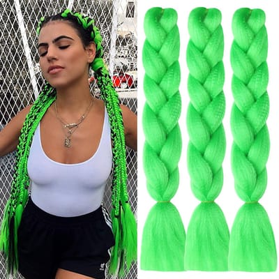 longziming -Ombre Vlecht­haar 60 cm – Hittebestendig Synthetisch – 3 Bundels (300 g) – Zacht & Klitvrij – Groen
