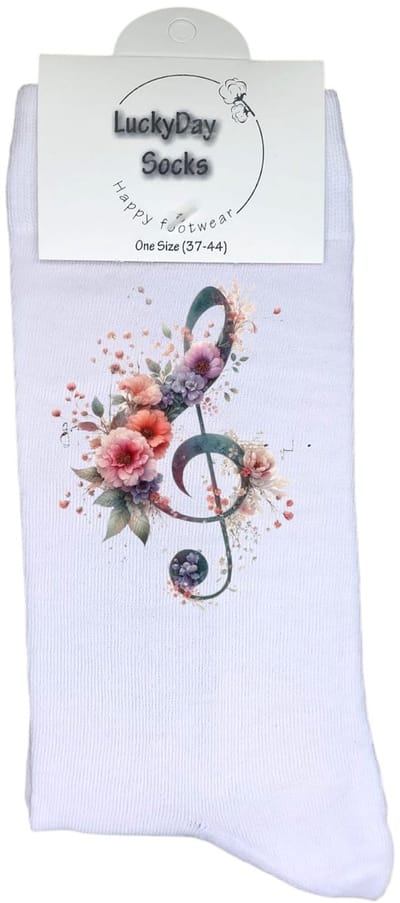 LuckyDay Socks - Muizieknoot sokken - Bloemen - Grappige Cadeaus voor Dames en Heren - Verjaardags cadeau vrouw en man - Vrolijke sokken - Valentijns cadeau - Grappige sokken - Leuke sokken - Leuke dames en heren sokken - Maat 37-44