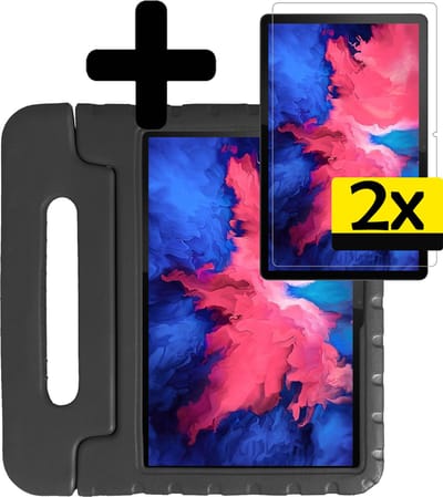 Hoes - Geschikt voor Lenovo Tab P11 Plus - Met 2x Screenprotector - Kinderhoes Shockproof Bumper - Kidsproof Case - Tablet Hoesje - Kinder Cover - Zwart