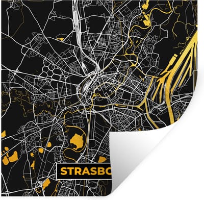 Muurstickers - Sticker Folie - Kaart – Strasbourg - Stadskaart – Frankrijk – Plattegrond - 100x100 cm - Plakfolie - Muurstickers Kinderkamer - Zelfklevend Behang XXL - Zelfklevend behangpapier - Stickerfolie