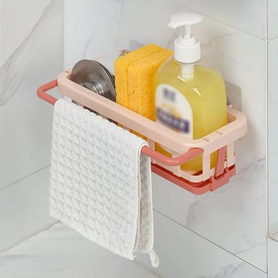 Opbergrek met Handdoekhouder - Kruidenrek Wandmontage - Keuken Organiseren - Bevestiging Zonder Boren - N.v.t. - Roze