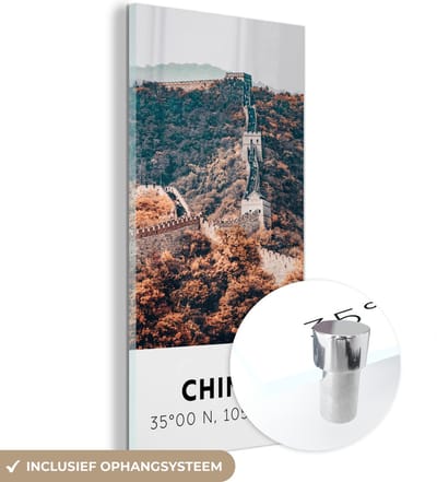 MuchoWow® Glasschilderij 60x120 cm - Schilderij acrylglas - China - Chinese Muur - Herfst - Azië - Foto op glas - Schilderijen