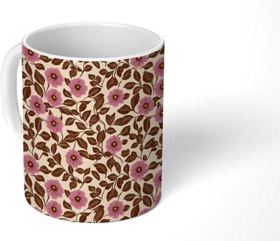 Mok - Koffiemok - Bloemen - Bladeren - Kleurrijk - Mokken - 350 ML - Beker - Koffiemokken - Theemok