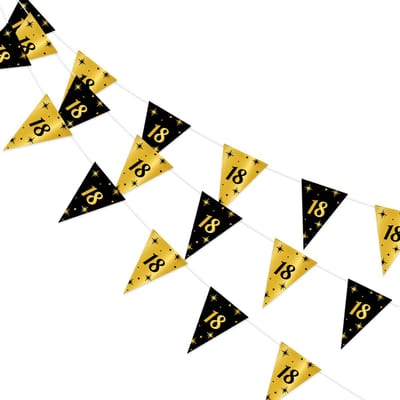 Q2P - Slingers - 18 Jaar - Verjaardag - Versiering - Decoratie - Feestversiering - Vlaggenlijn - Goud - Zwart