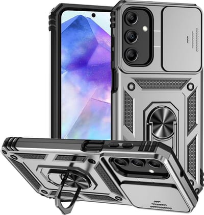 Coverup Hoesje - Geschikt voor Samsung Galaxy A35 Hoesje - Coverup Armor Ring Kickstand Back Cover met Camera Shield - Grijs