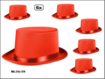 6x Hoge hoed Rood mt.58/59 - Kids en/of dames - Themafeest festival party fun